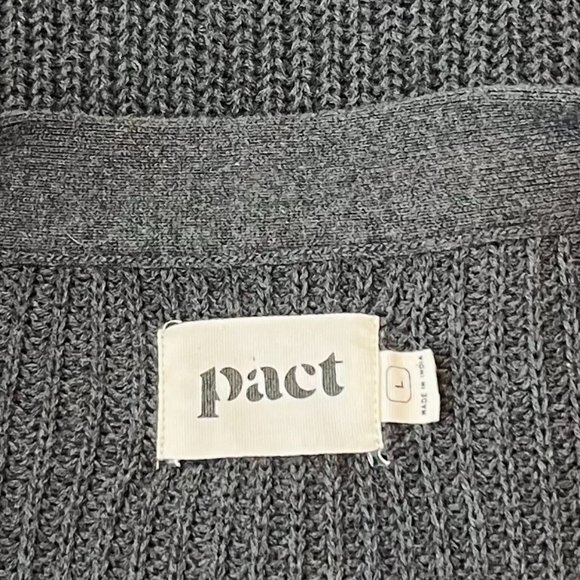 Pact Grey Fisherman Knit Button-Front Cardigan Organic Cotton Oversized, Sz L - Picture 4 of 5